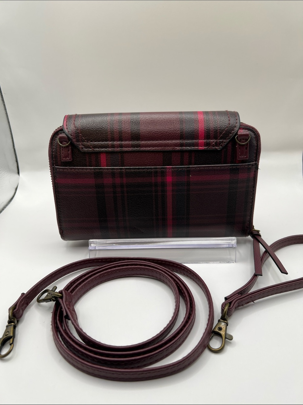 Women's Burgundy Plaid Crossbody Wallet - Unbranded - Picture 5 of 9